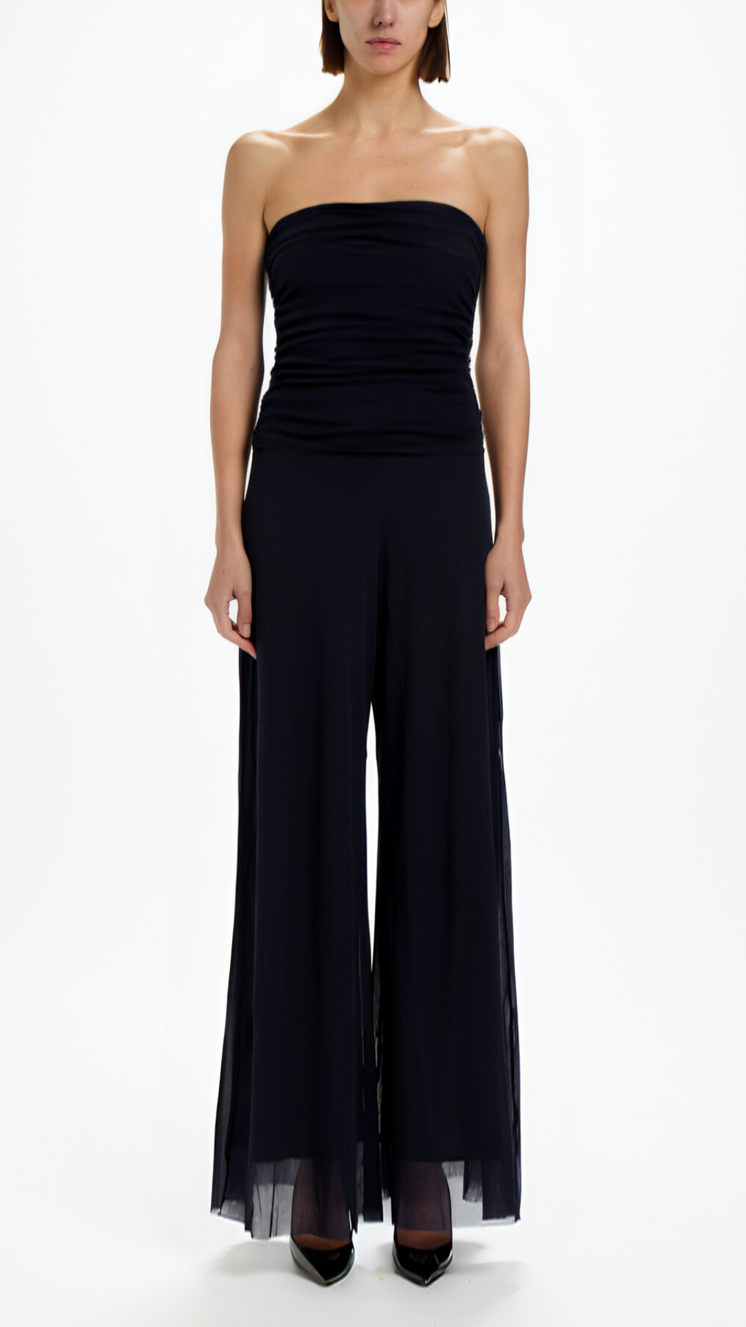 Fuzzi Woman Mesh Strapless Jumpsuit