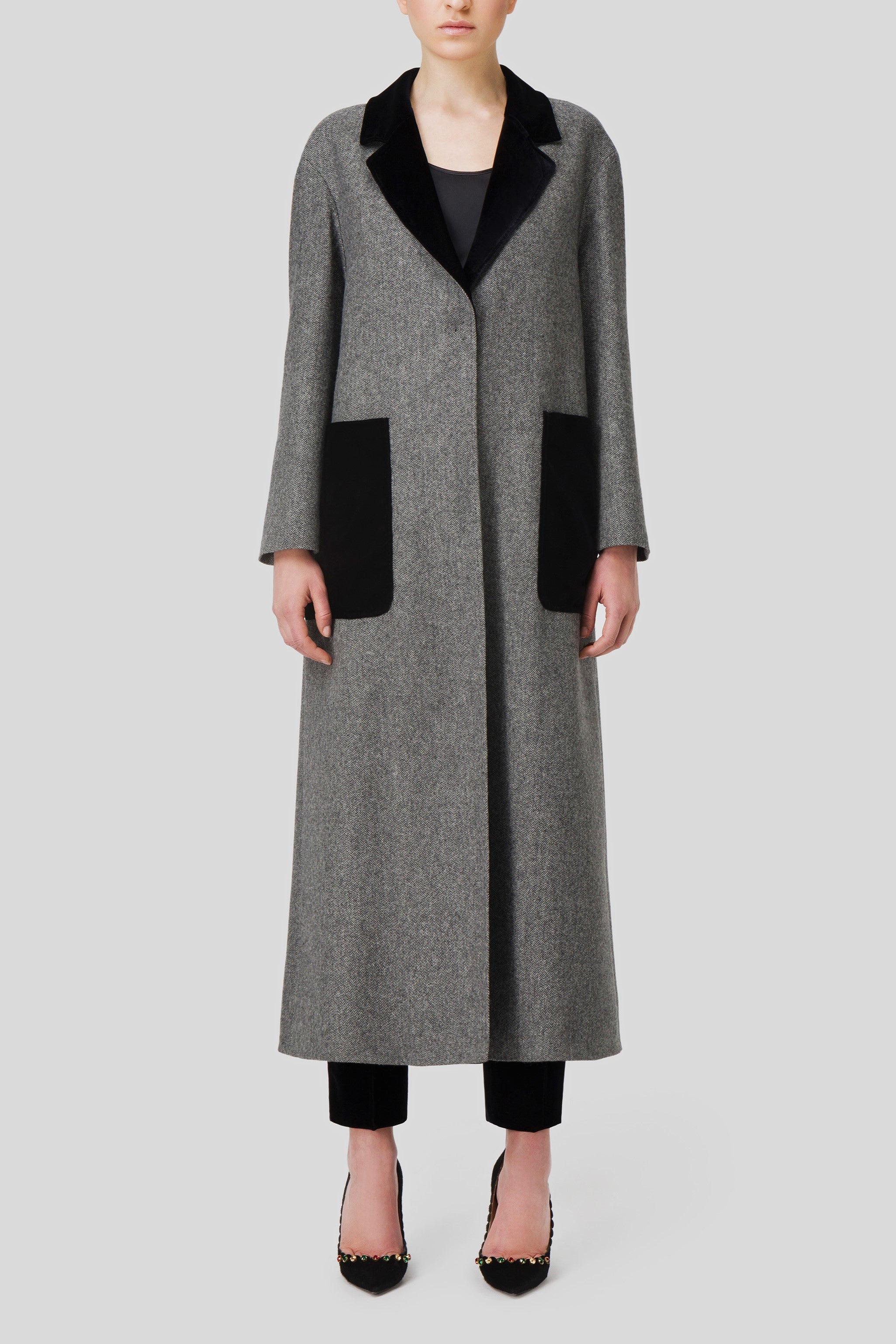 Antonio Croce Cirilla Long Grey Coat with Black Accents