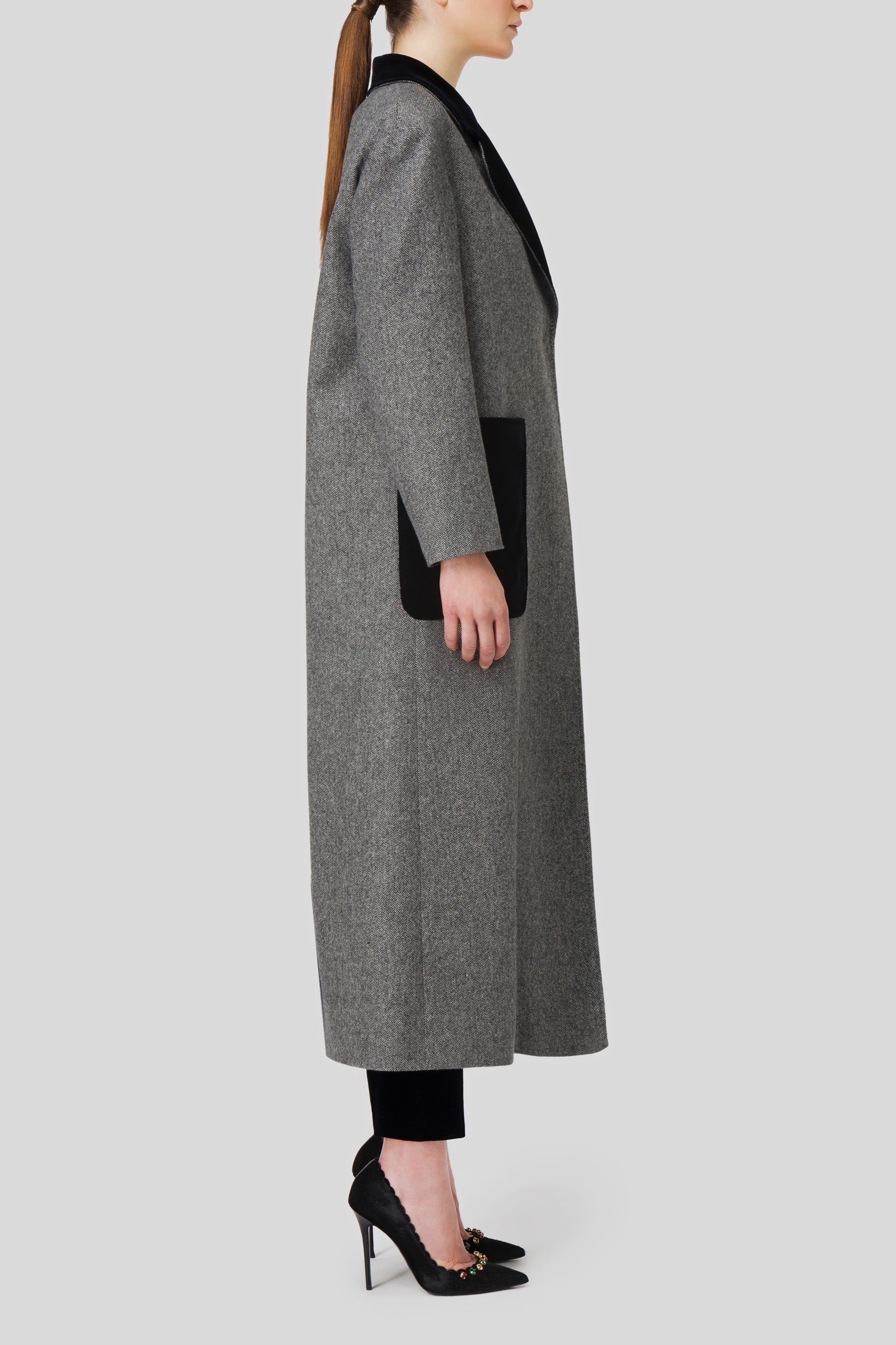 Antonio Croce Cirilla Long Grey Coat with Black Accents