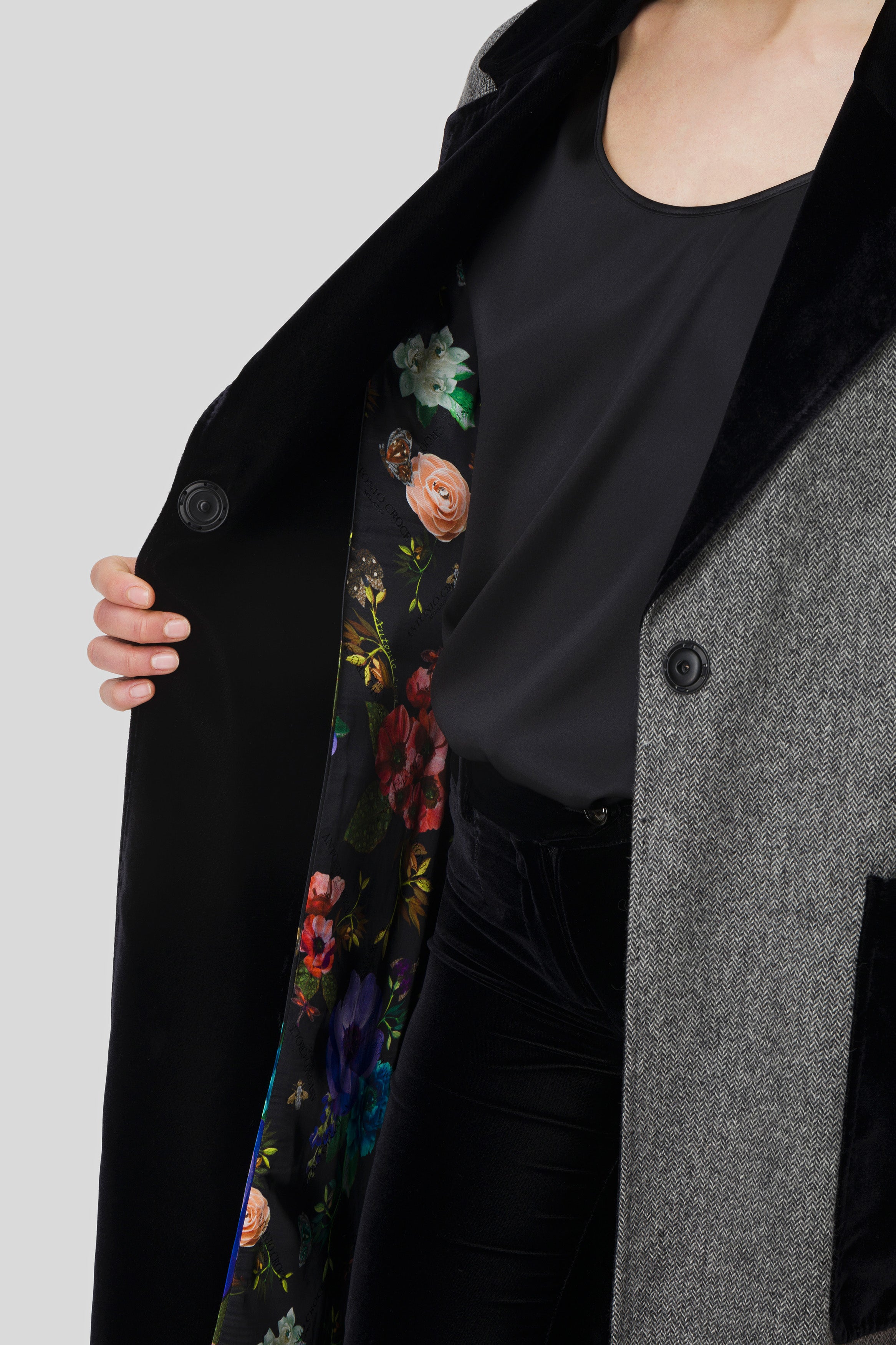Antonio Croce Cirilla Long Grey Coat with Black Accents