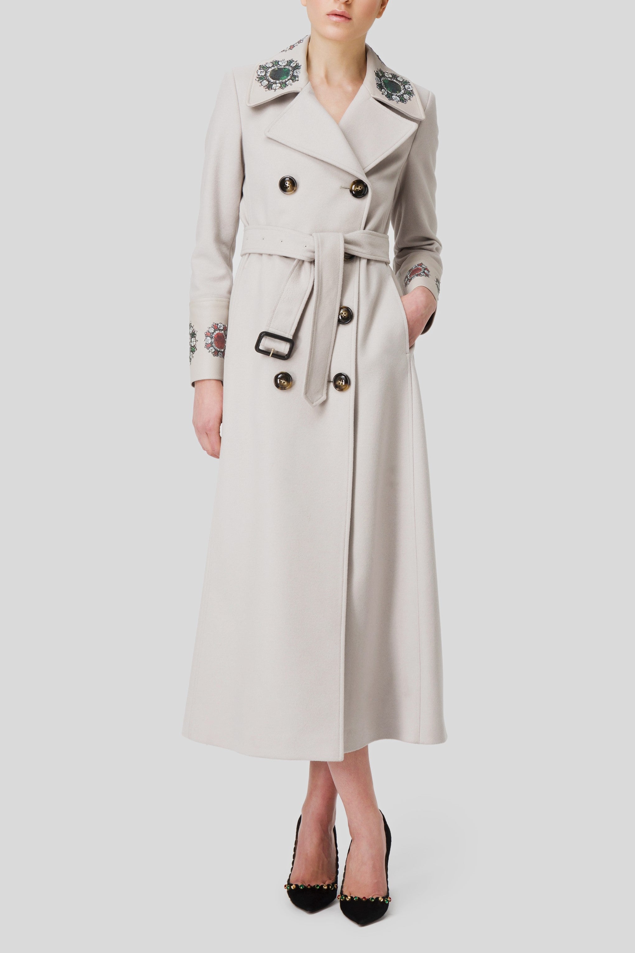 Antonio Croce Coleen Long Coat with Jewel Embellishments