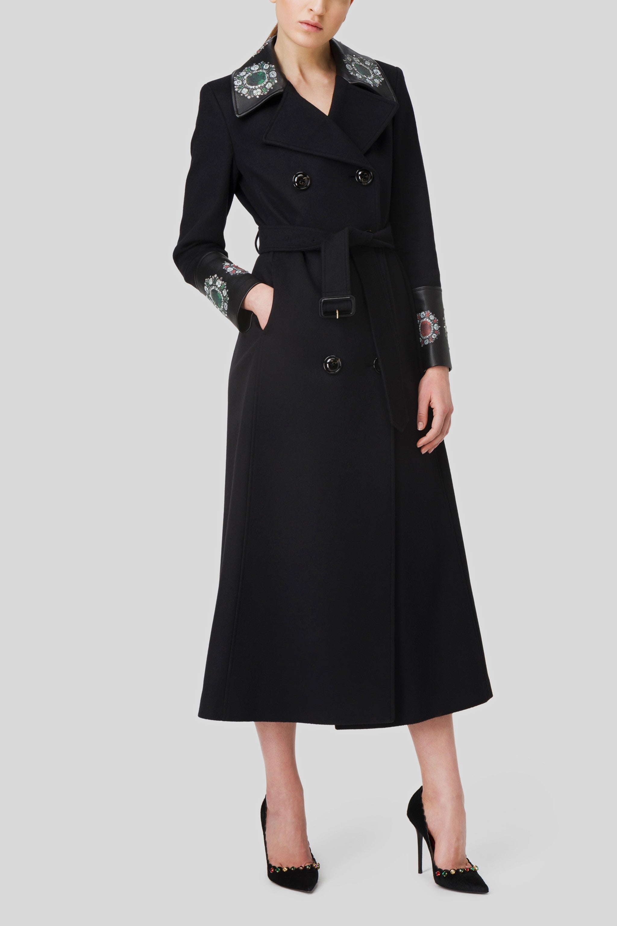 Antonio Croce Coleen Long Coat with Jewel Embellishments