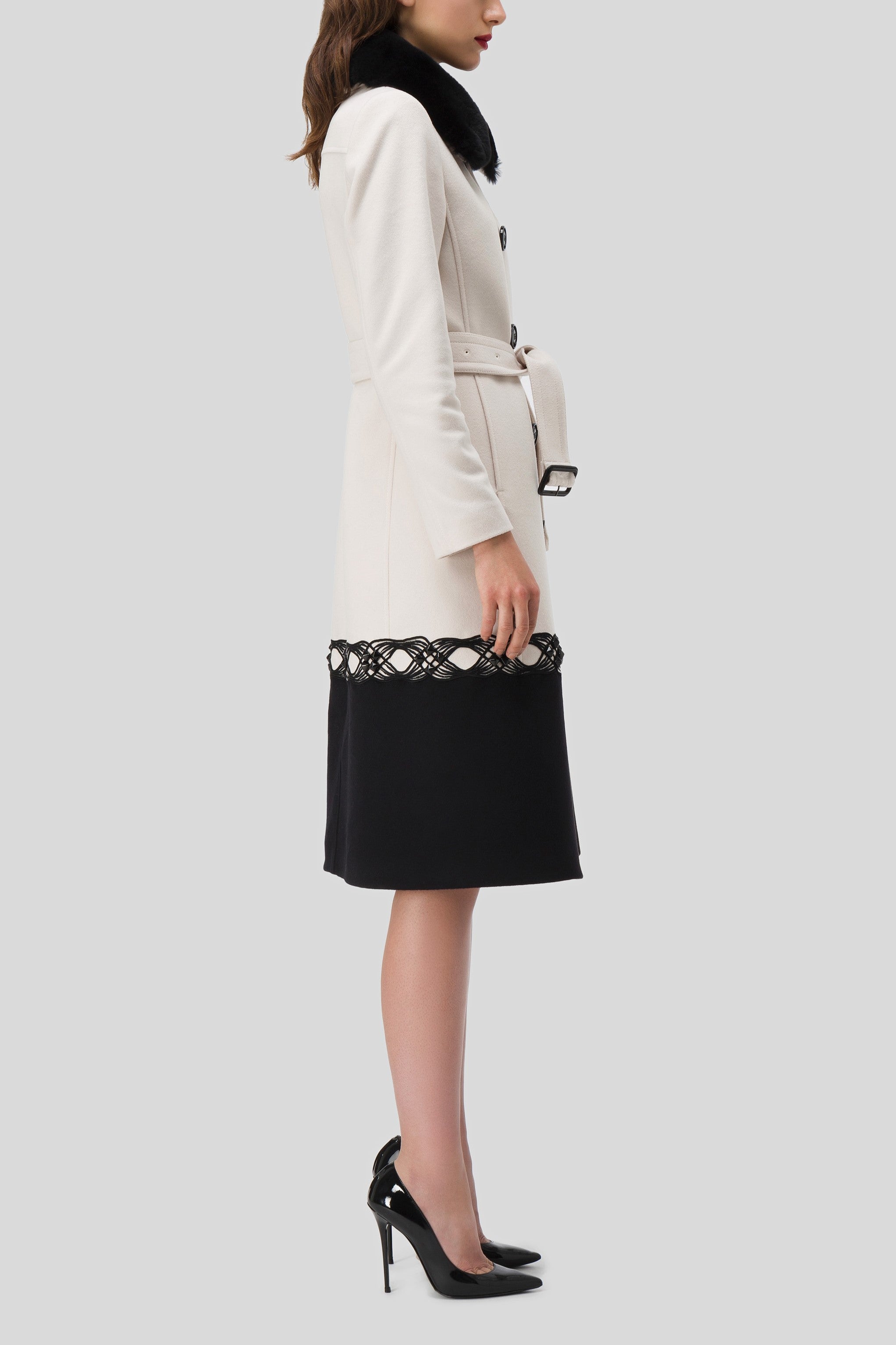 Antonio Croce Corien Double-Breasted Coat with Fur Collar