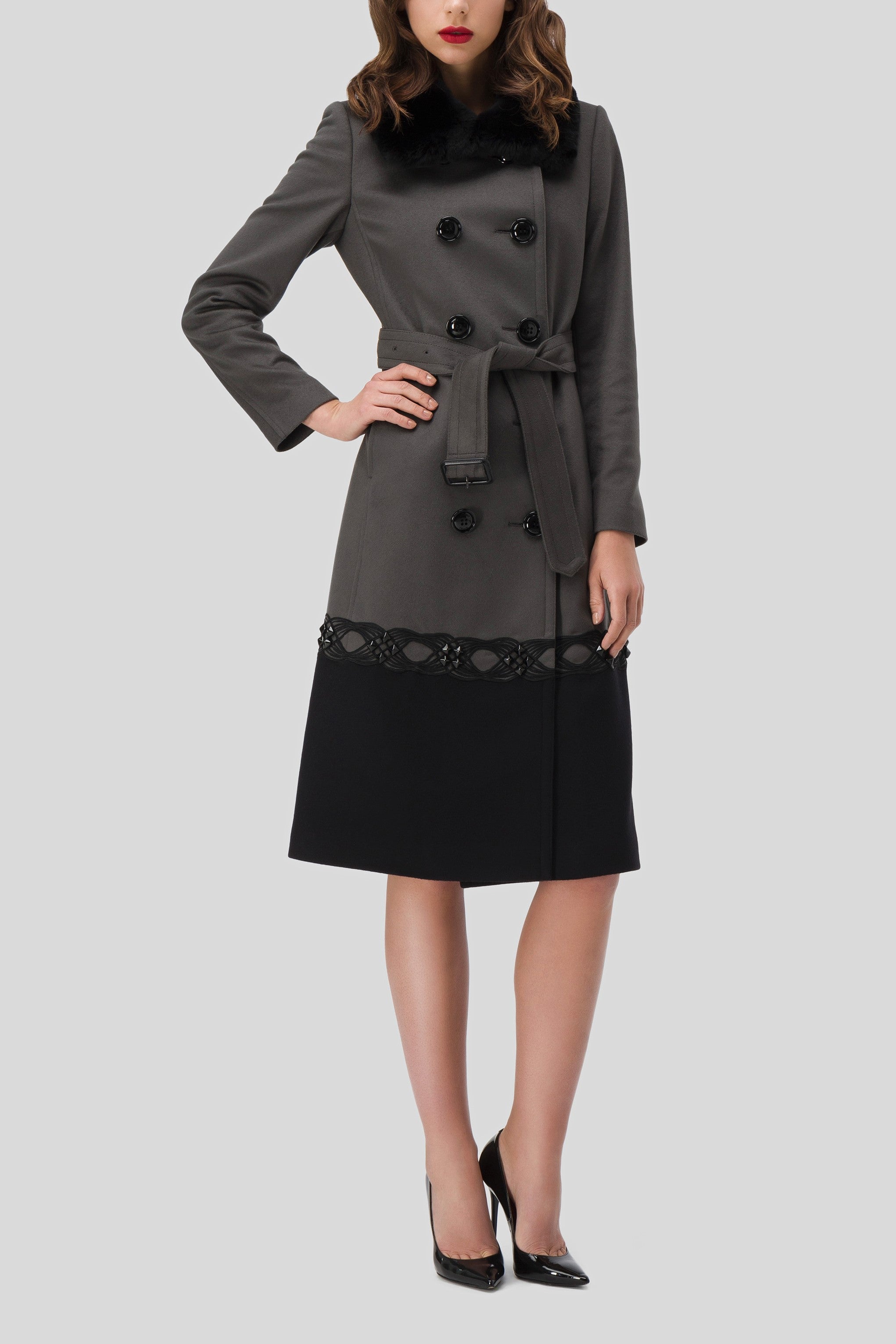 Antonio Croce Corien Double-Breasted Coat with Fur Collar