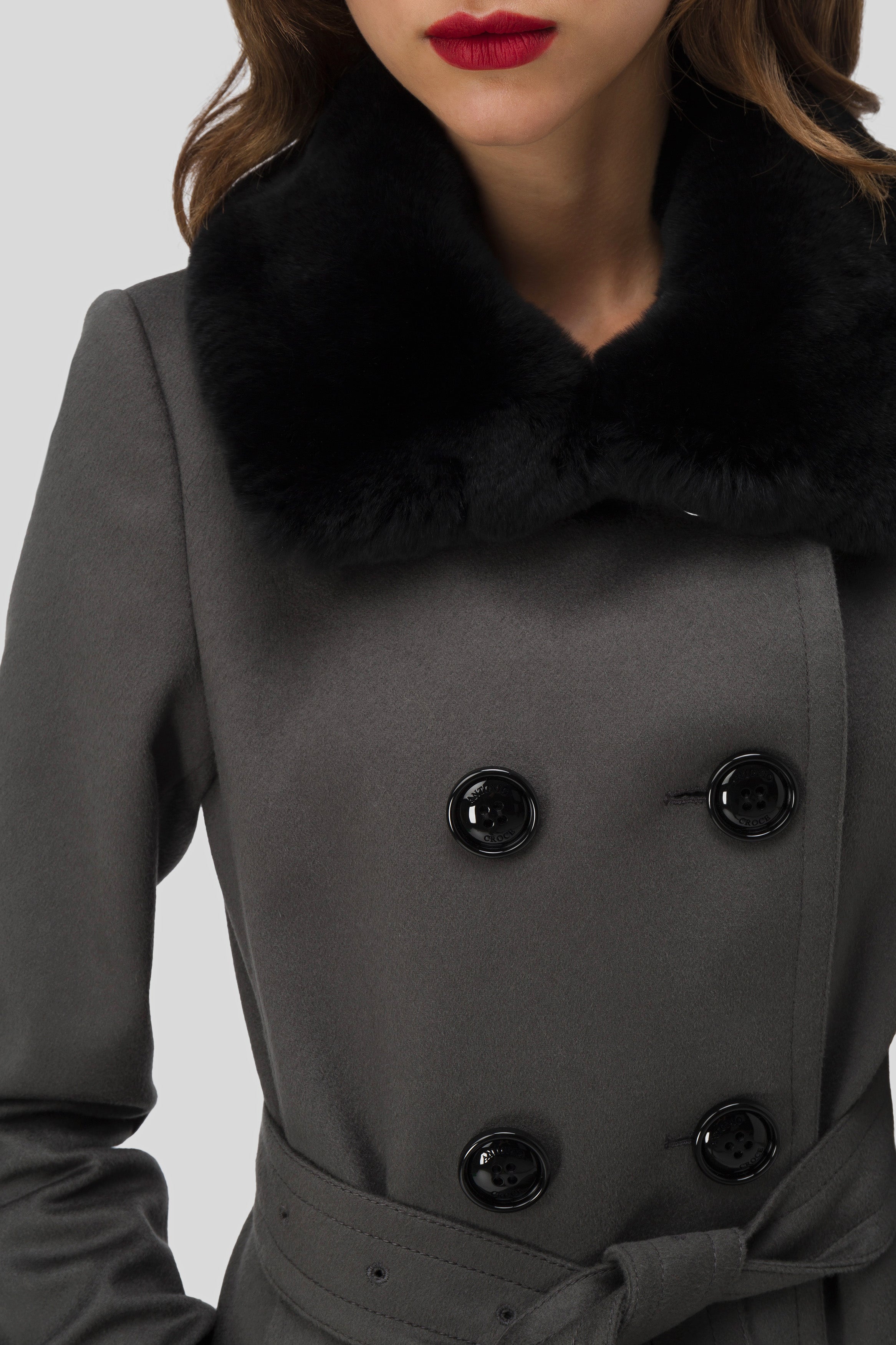 Antonio Croce Corien Double-Breasted Coat with Fur Collar