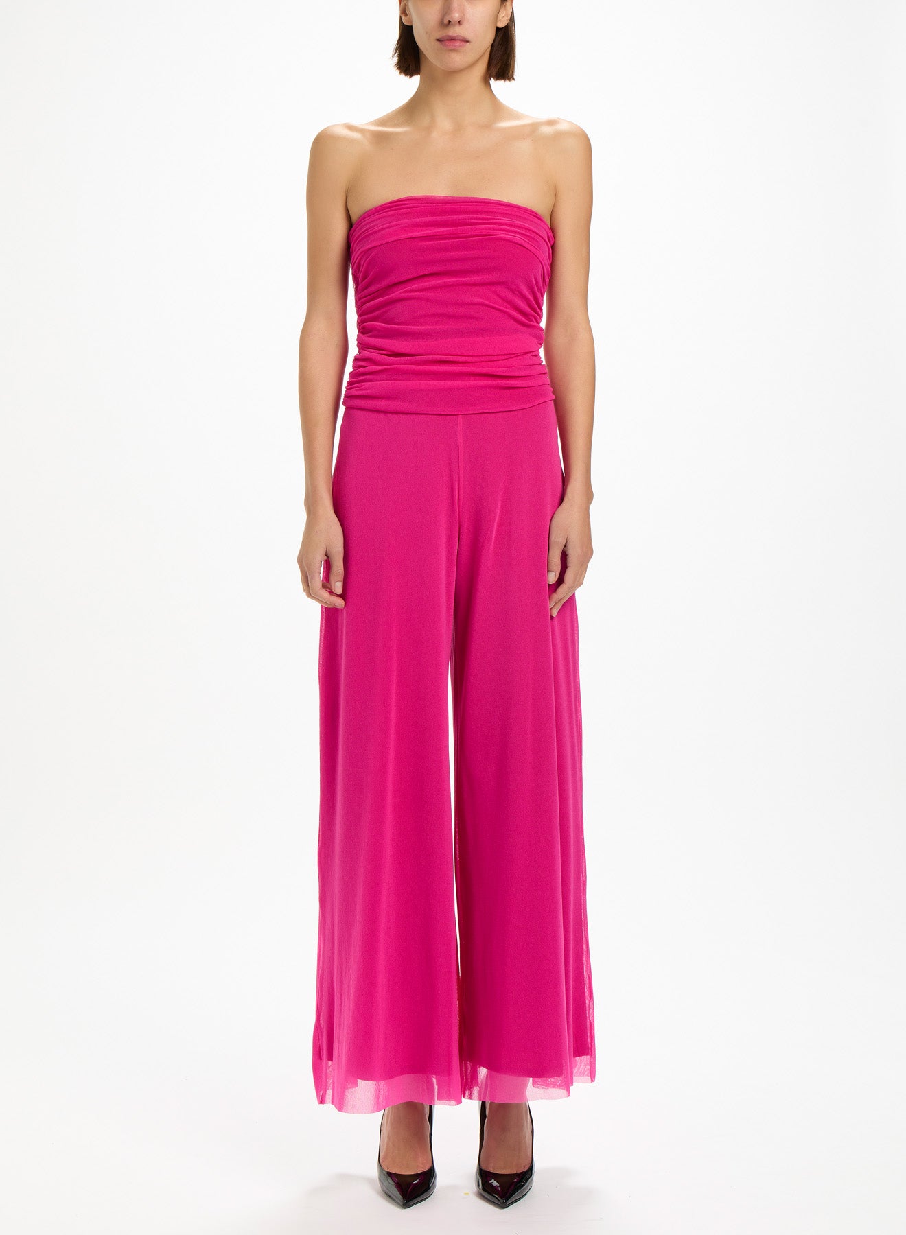 Fuzzi Woman Mesh Strapless Jumpsuit