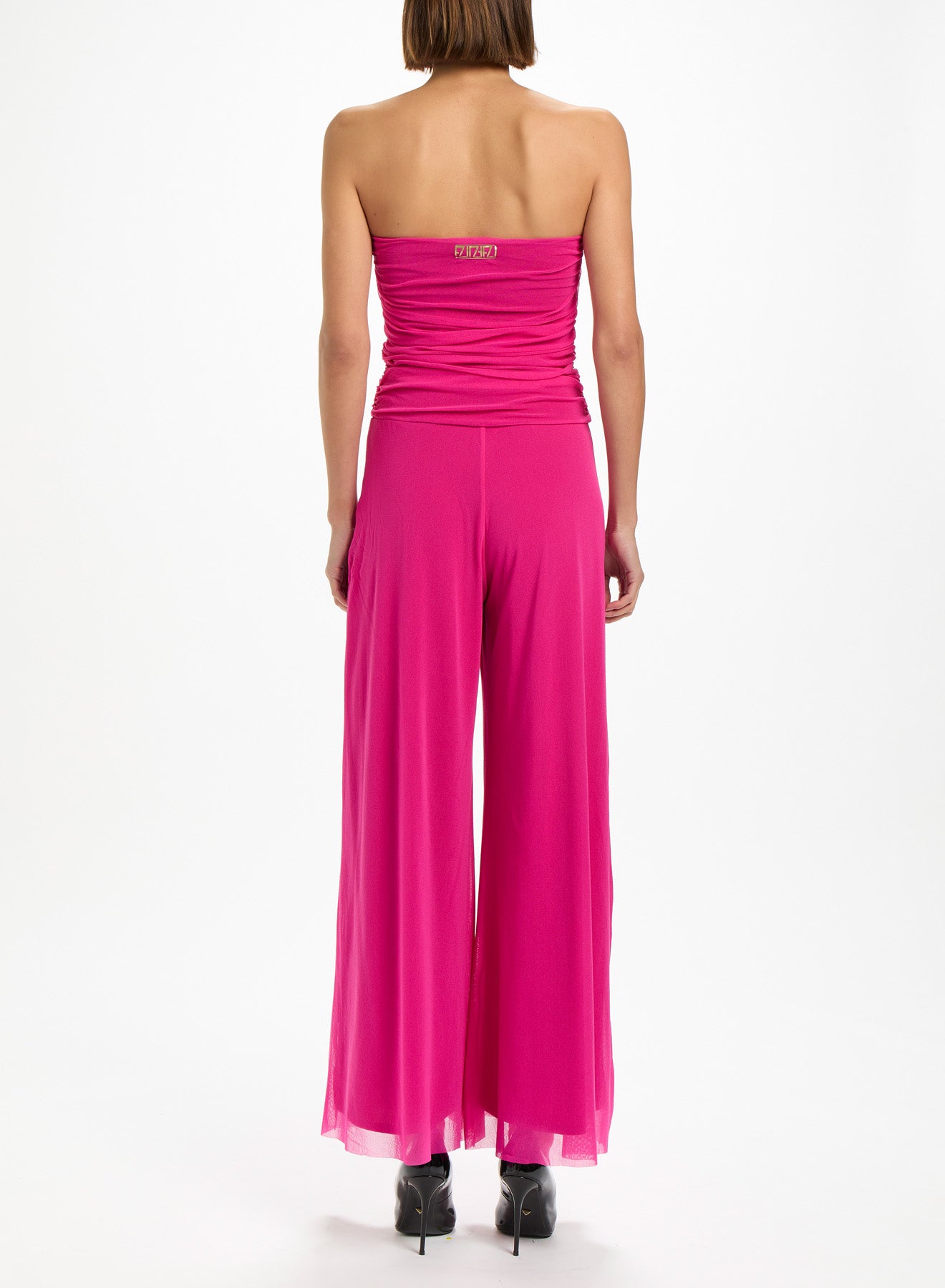 Fuzzi Woman Mesh Strapless Jumpsuit