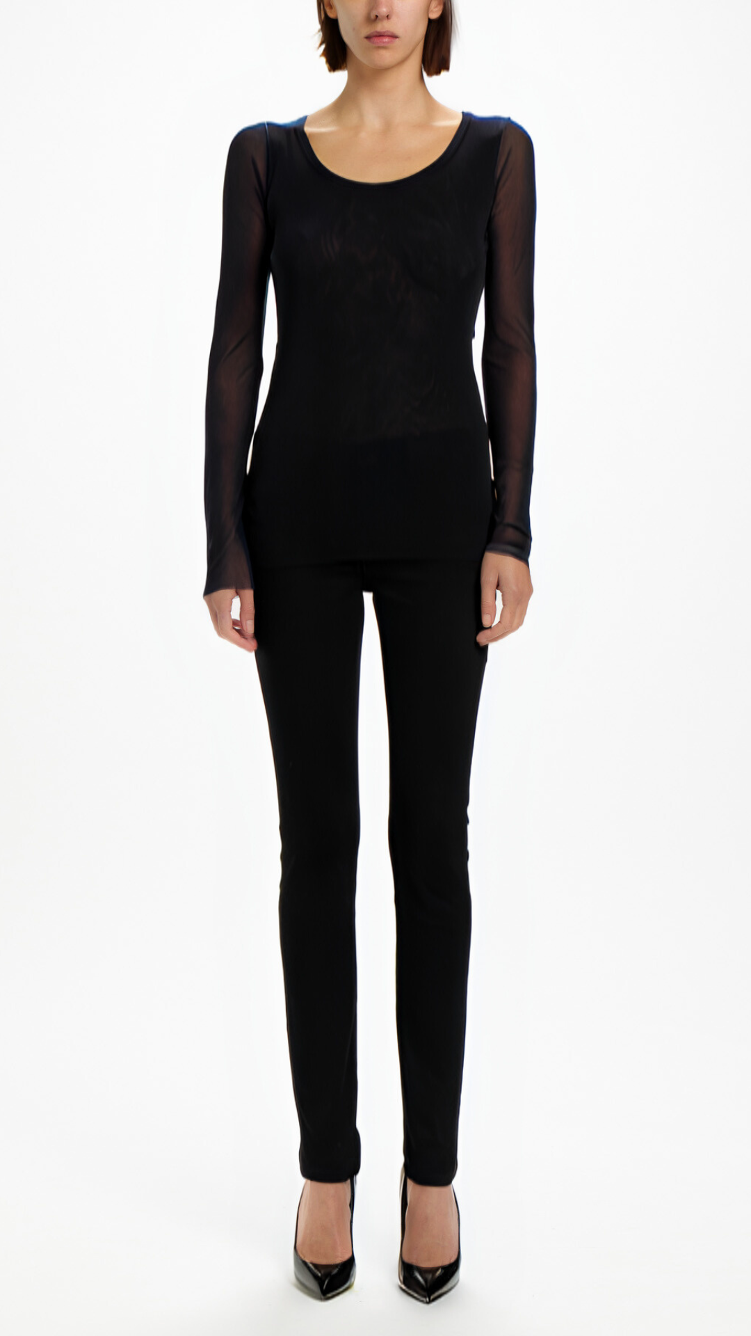 Fuzzi Woman Mesh Sleeve Scoop Neck Top