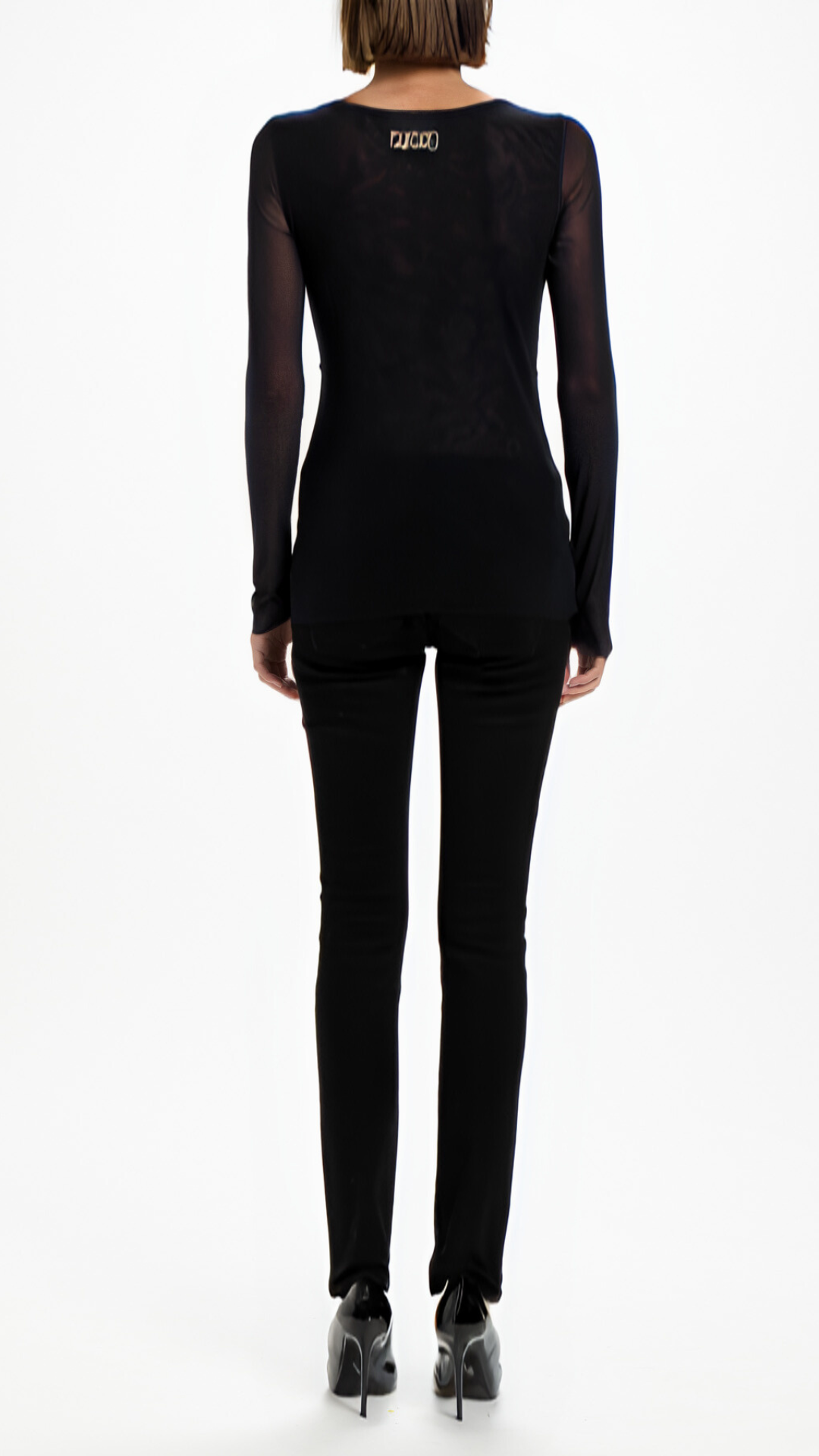 Fuzzi Woman Mesh Sleeve Scoop Neck Top