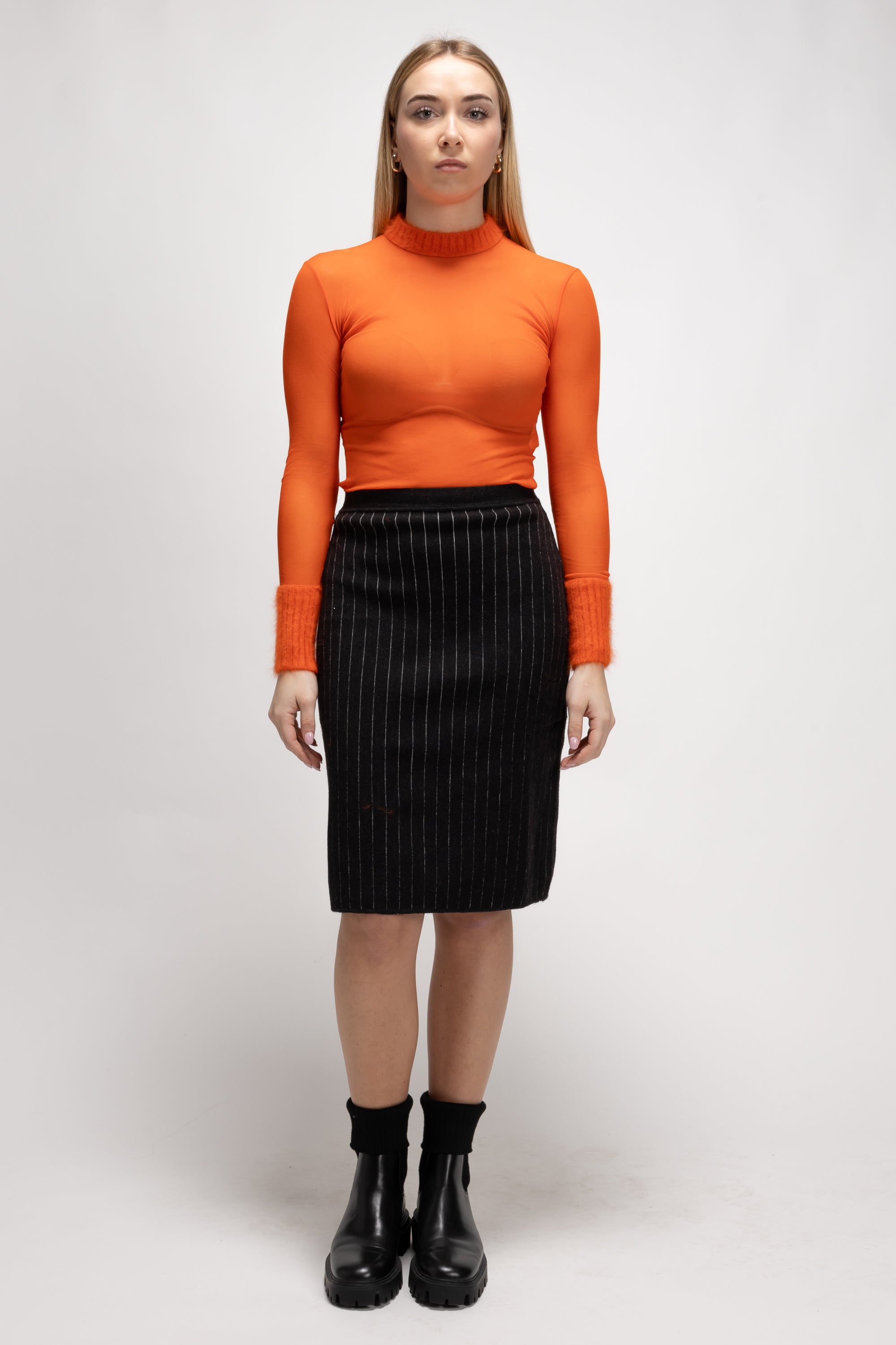 Vintage Woman Pinstripe Wool Skirt - Autumn/Winter 1995