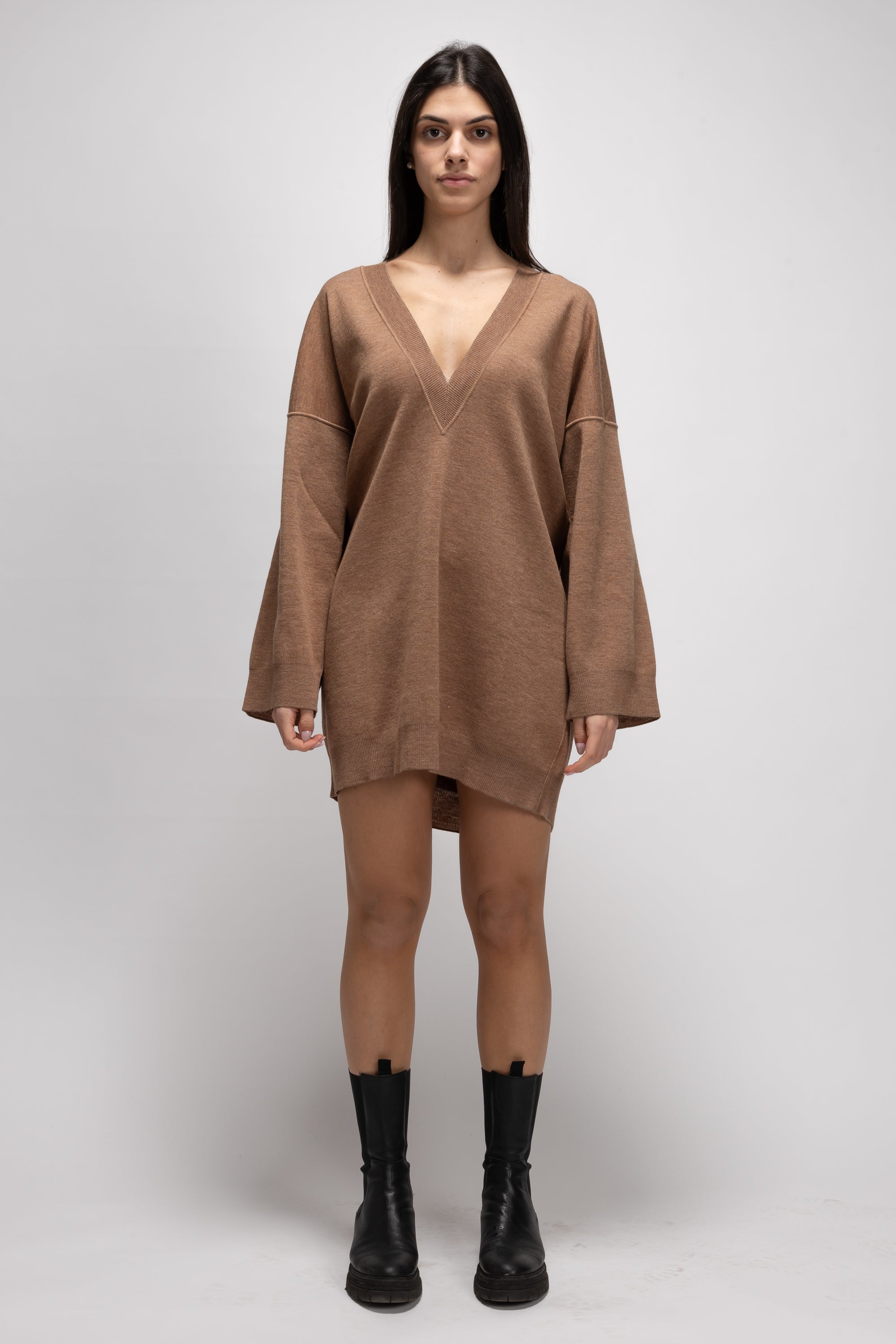 Vintage Woman Oversized Knit Sweater Dress with V-Neck - Autumn/Winter 1993