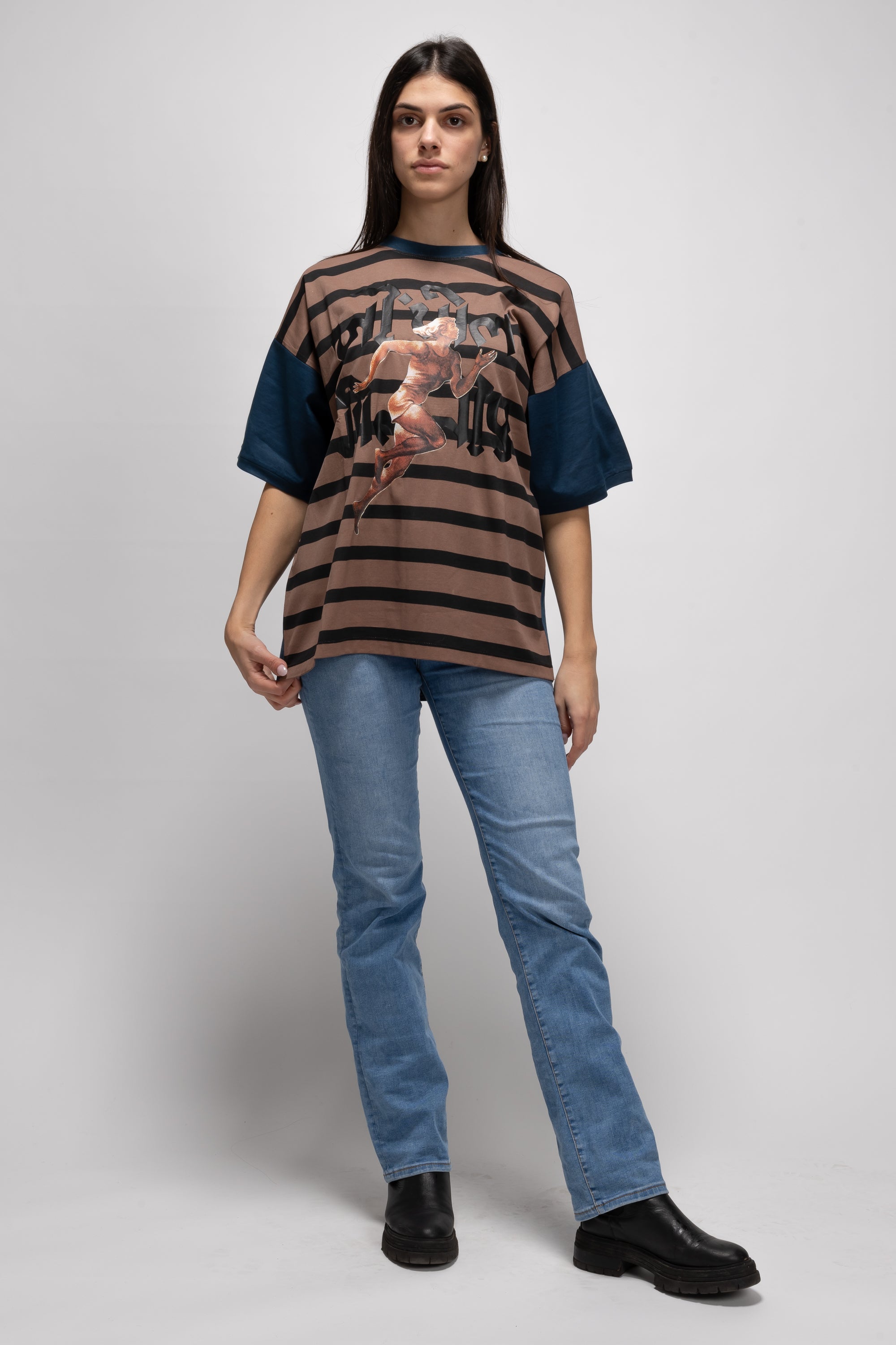 Vintage Woman Striped T-Shirt withGraphic - Spring/Summer 1987