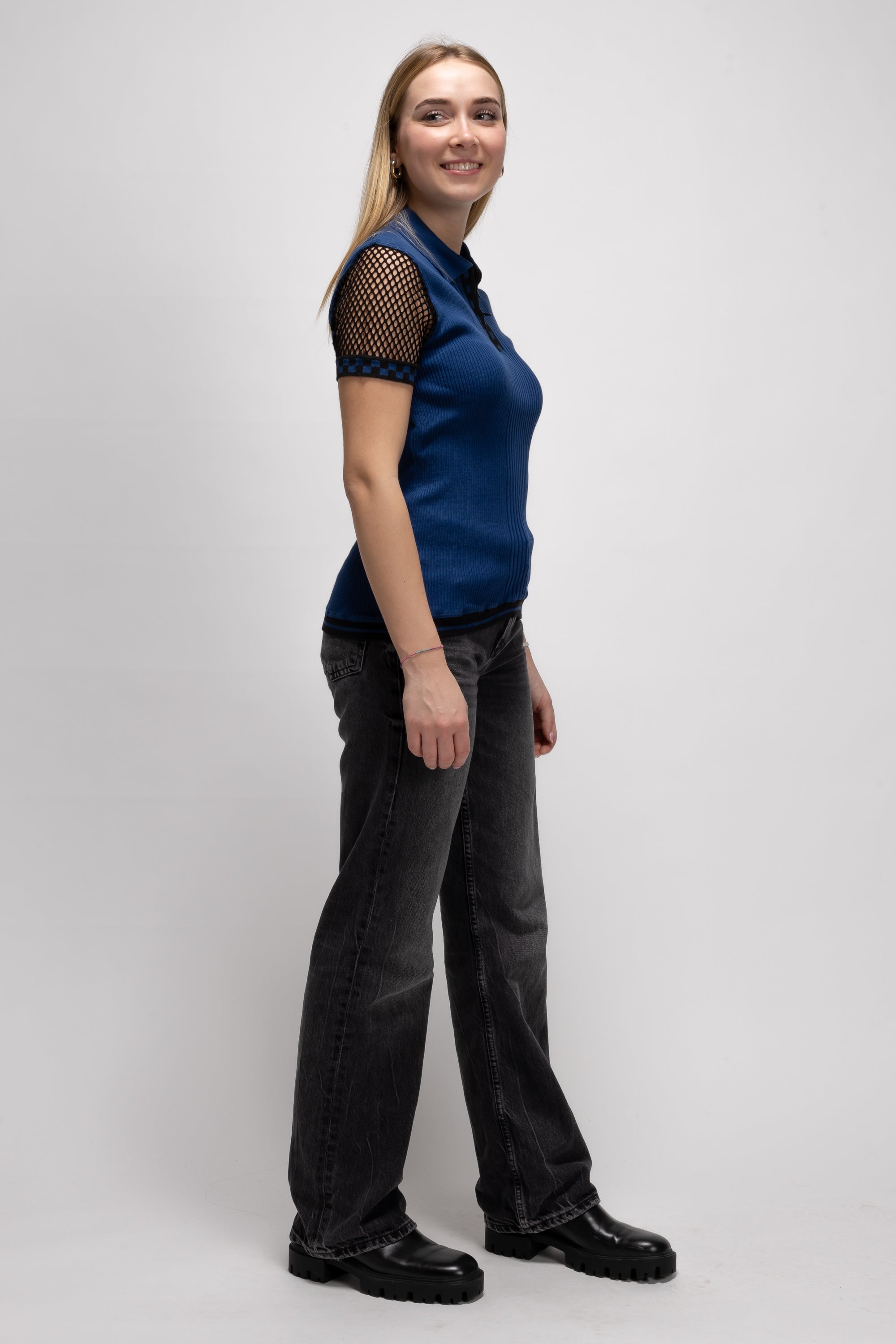 Vintage Woman Blue Knit Polo Top - Spring/Summer 1992