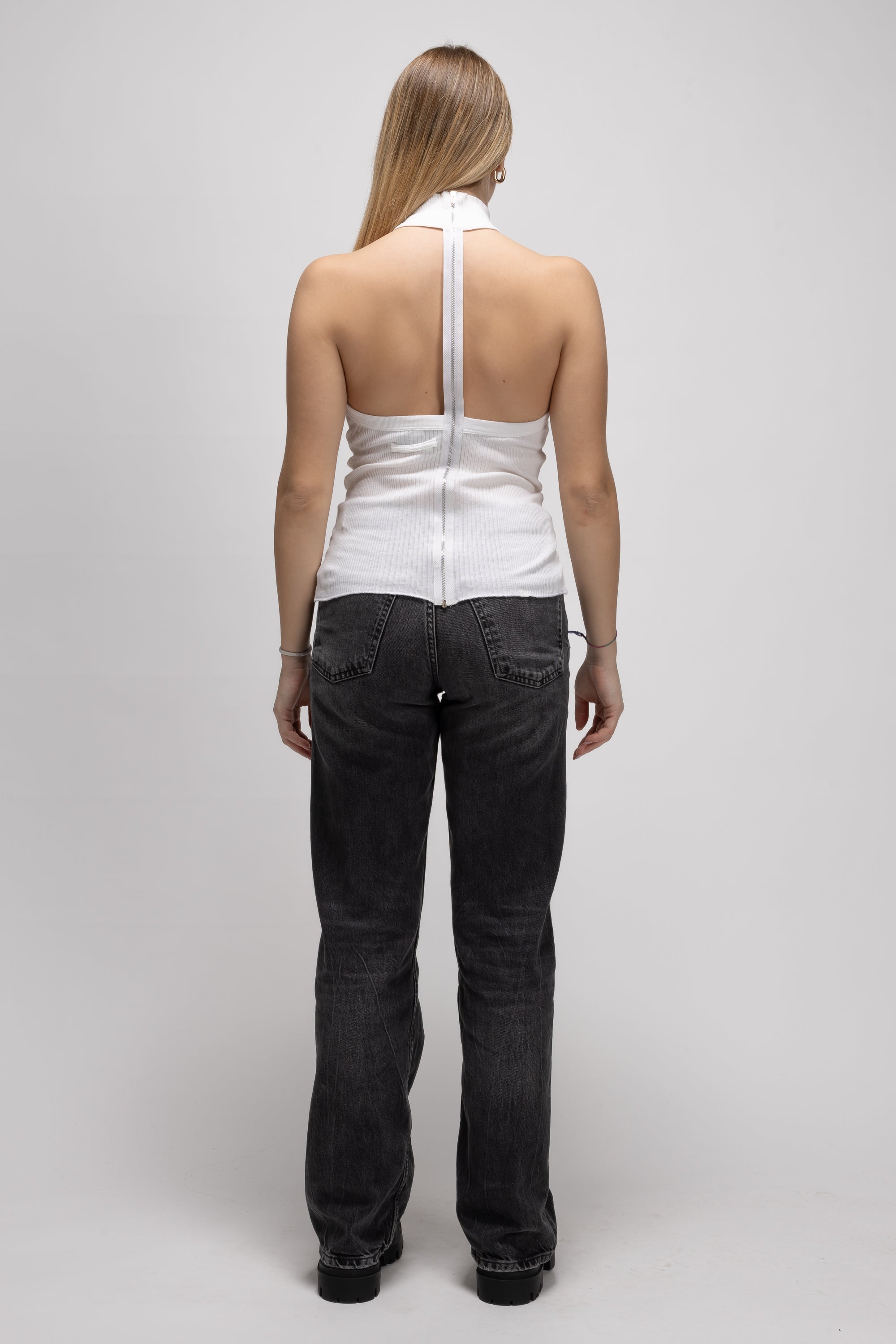 Vintage Woman White Top with Back Zip - Spring/Summer 1995