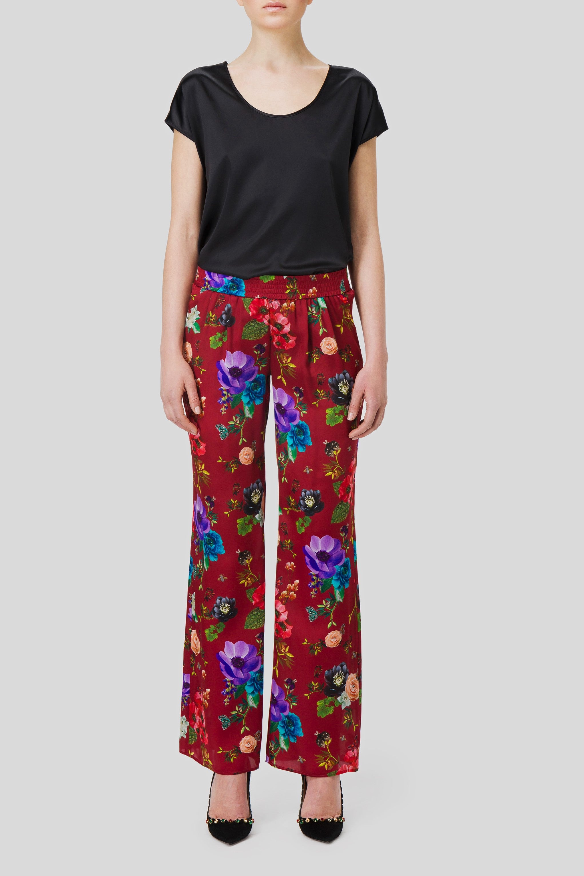 Antonio Croce Pam Floral Print Satin Trousers