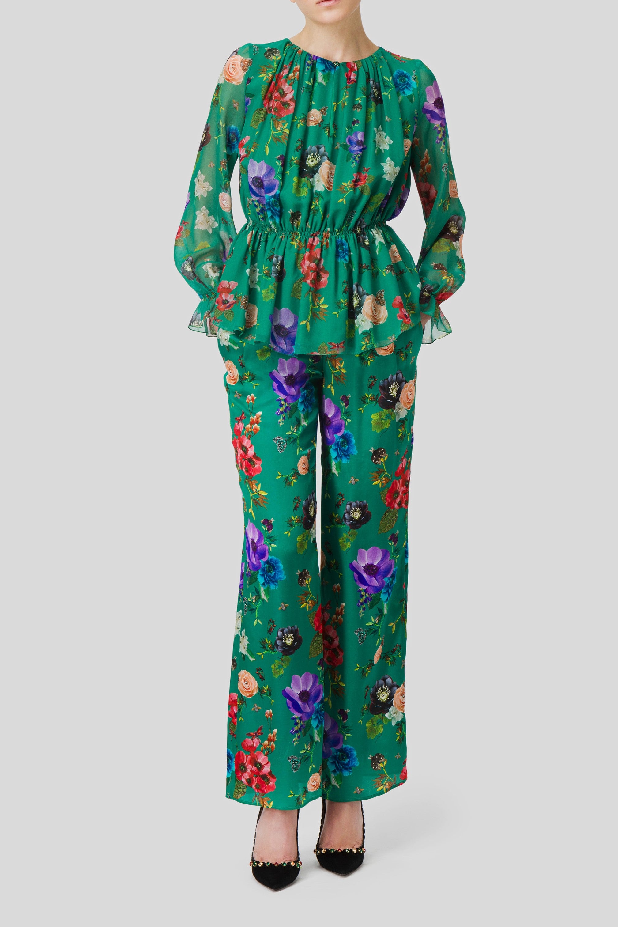Antonio Croce Pam Floral Print Satin Trousers