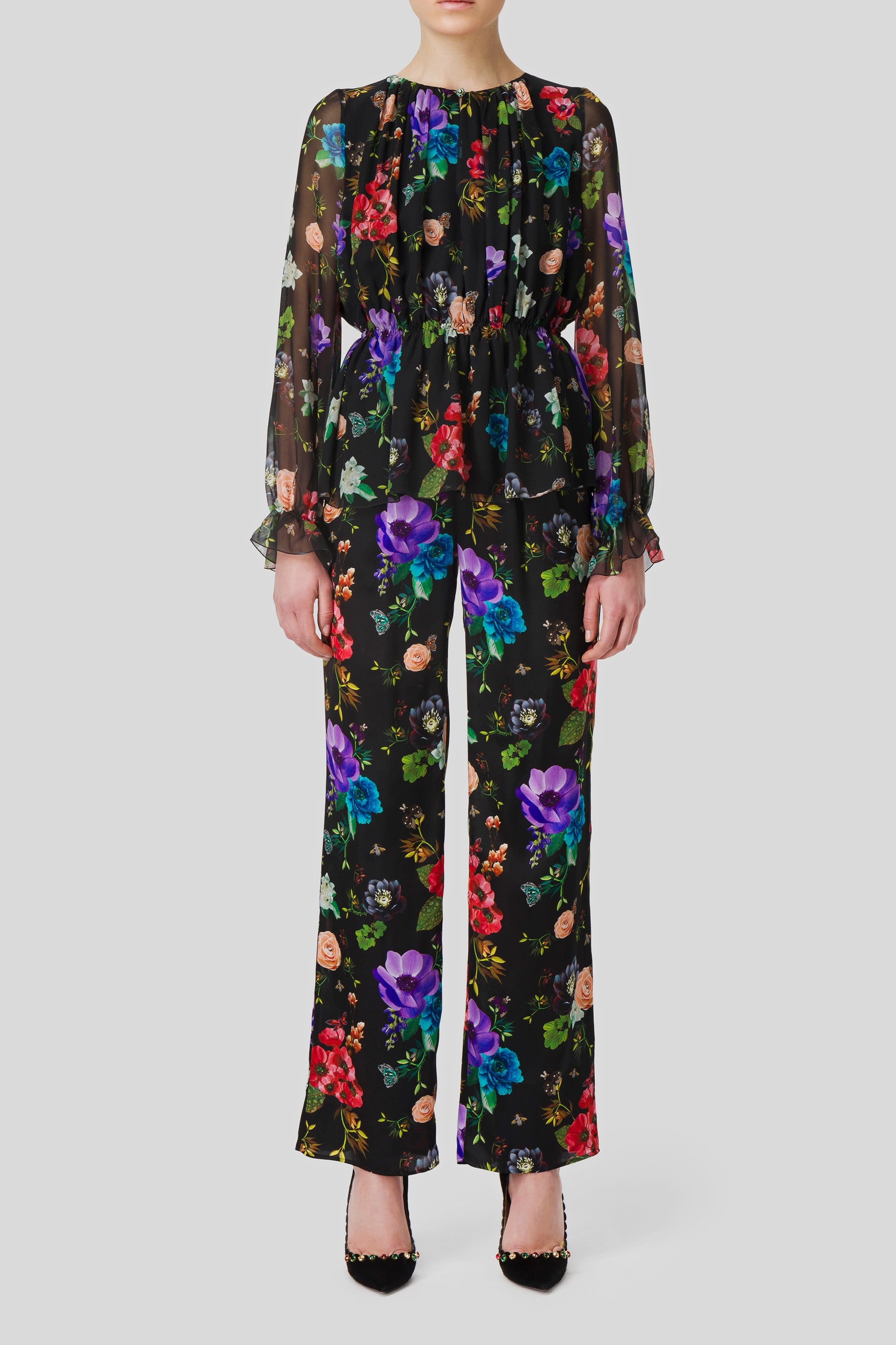 Antonio Croce Pam Floral Print Satin Trousers