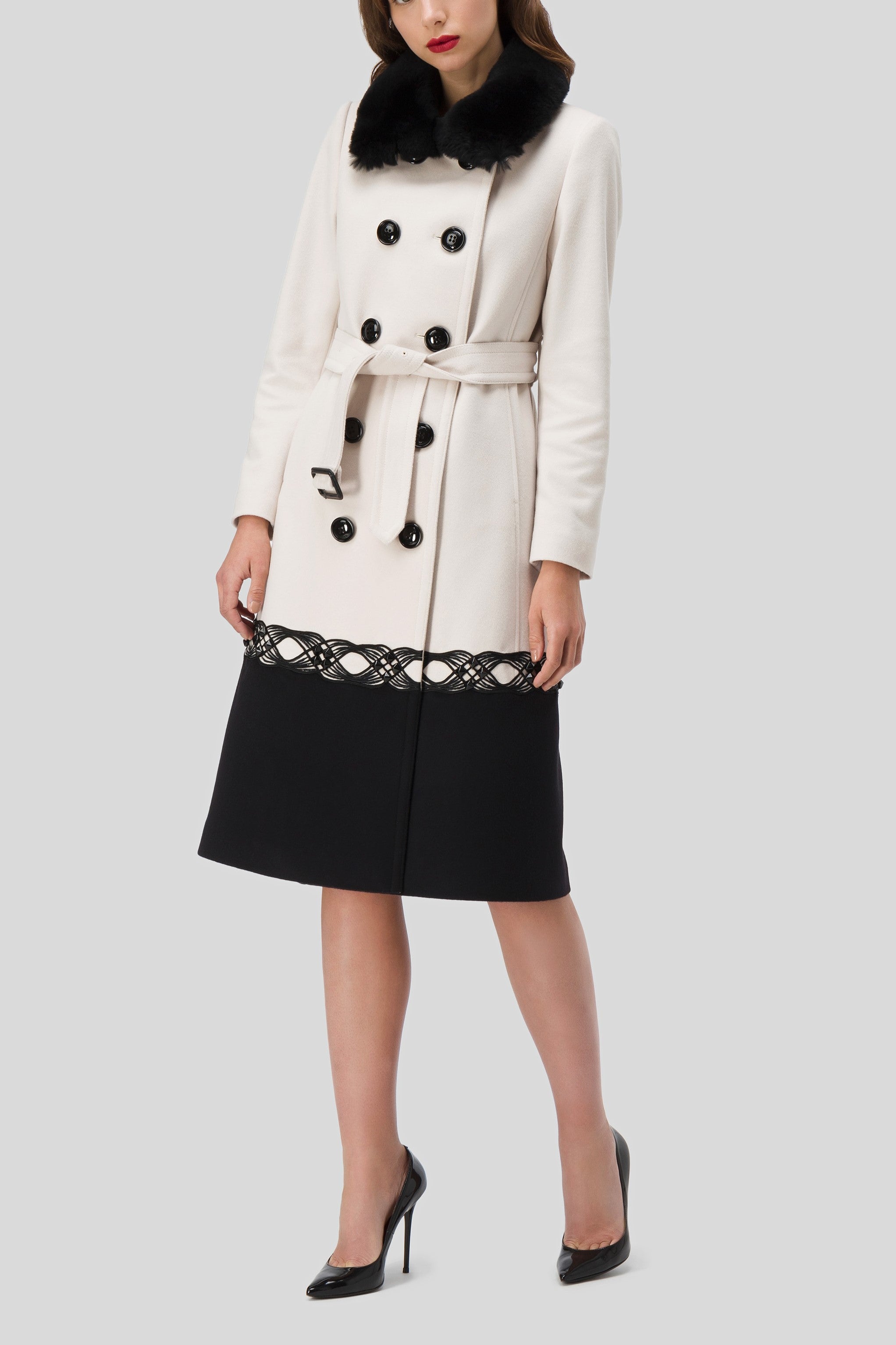 Antonio Croce Corien Double-Breasted Coat with Fur Collar