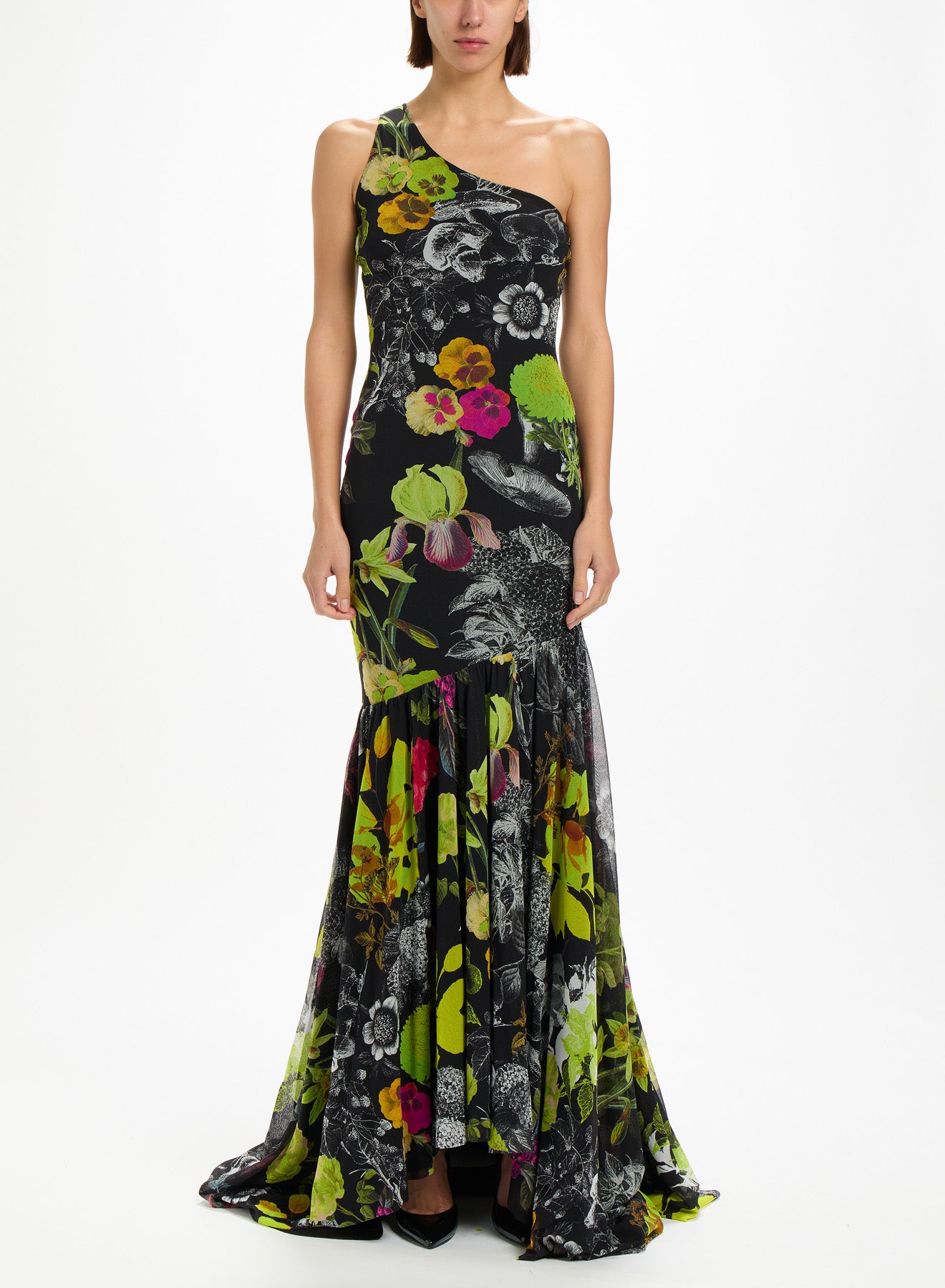 Fuzzi Woman Botanical Garden One-Shoulder Mermaid Gown