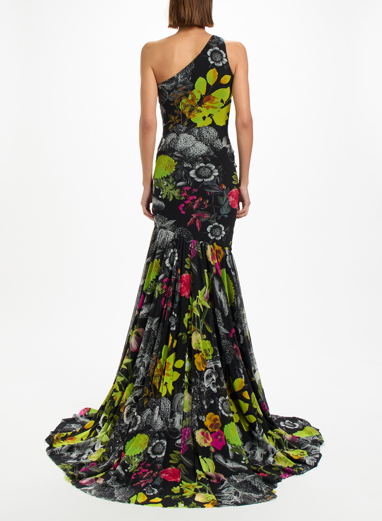 Fuzzi Woman Botanical Garden One-Shoulder Mermaid Gown