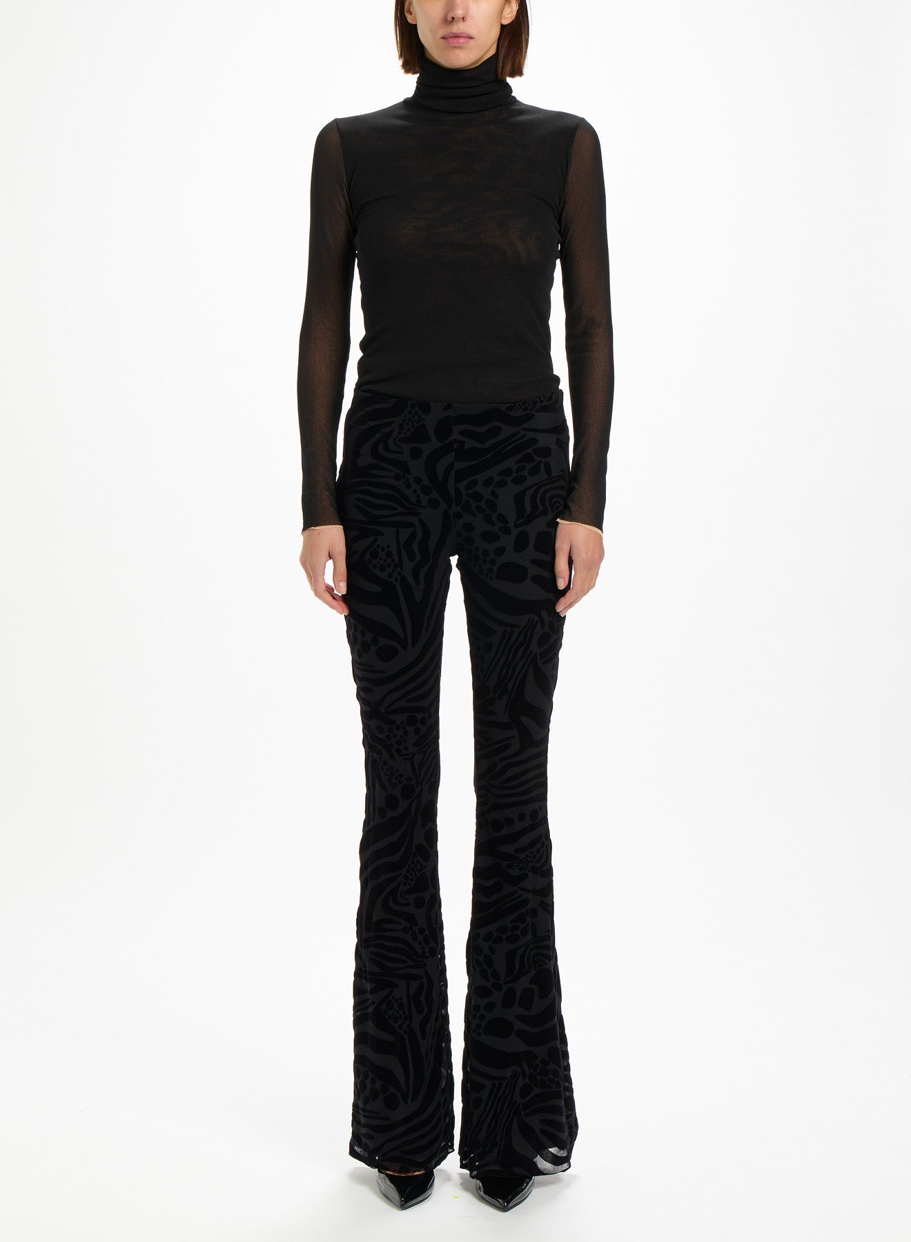 Fuzzi Woman Black Textured Flare Pants