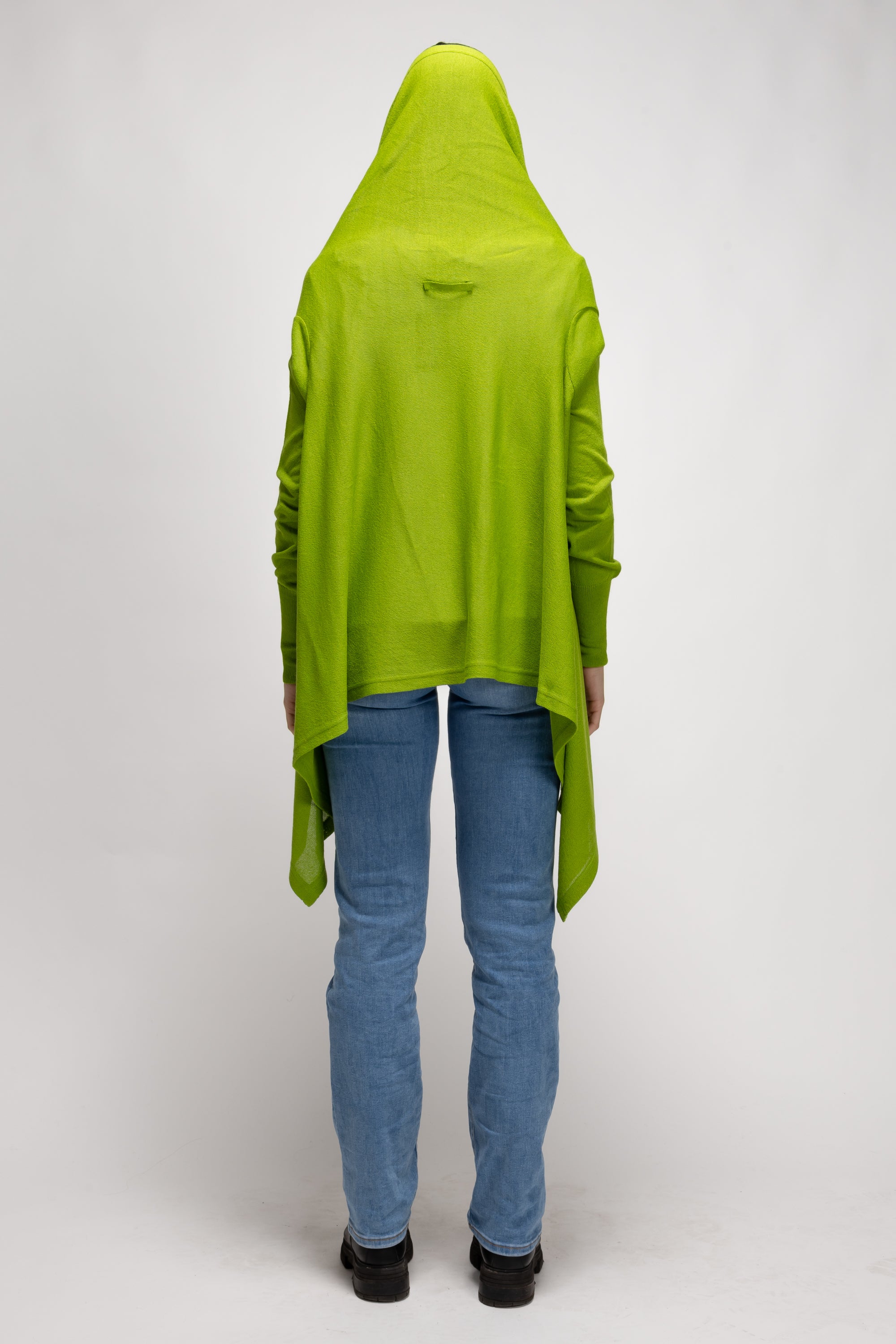 Vintage Woman Lime Green Oversized Cardigan with Hood - Spring/Summer 1992