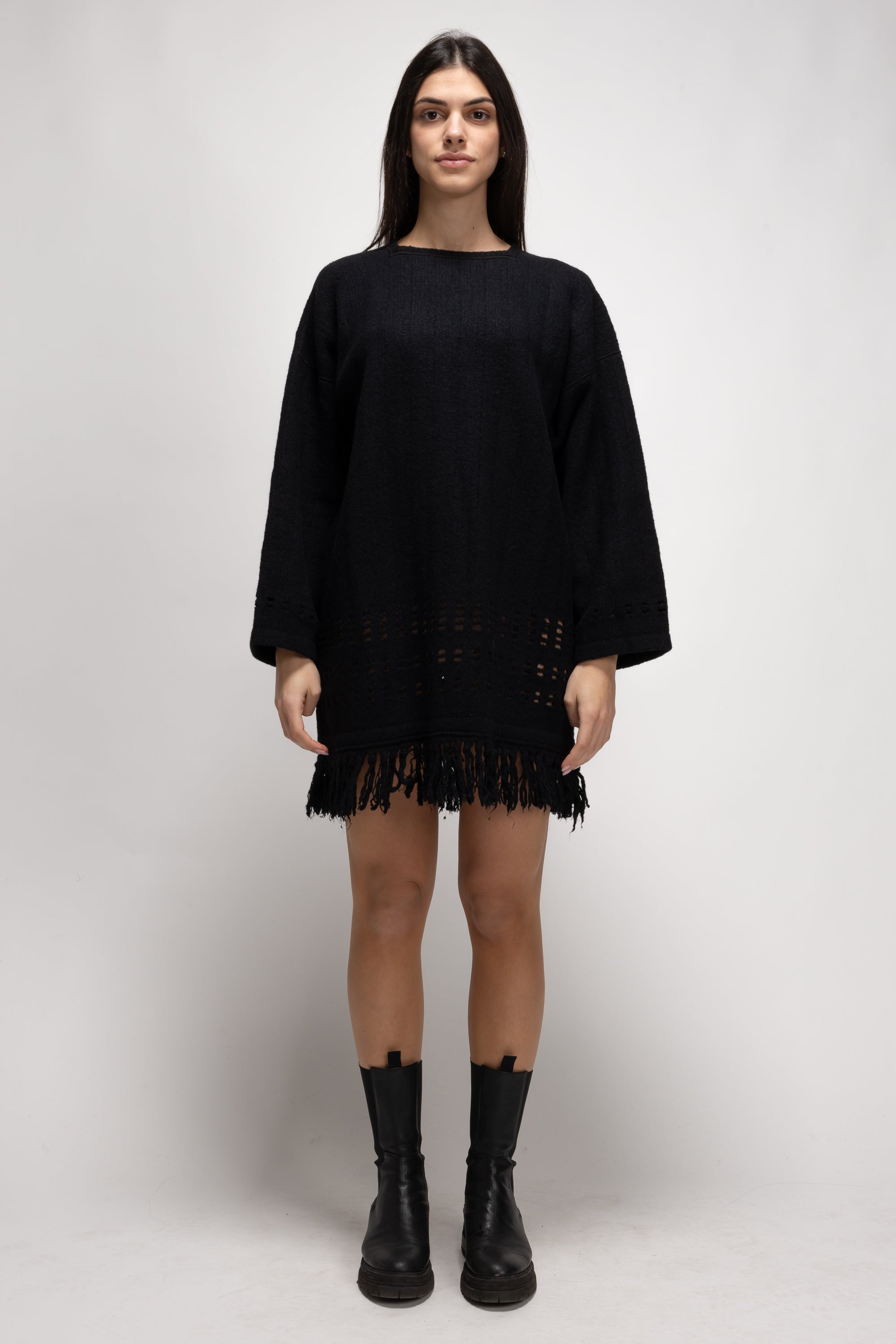 Vintage Woman Knit Dress with Fringe Hem - Autumn/Winter 1993