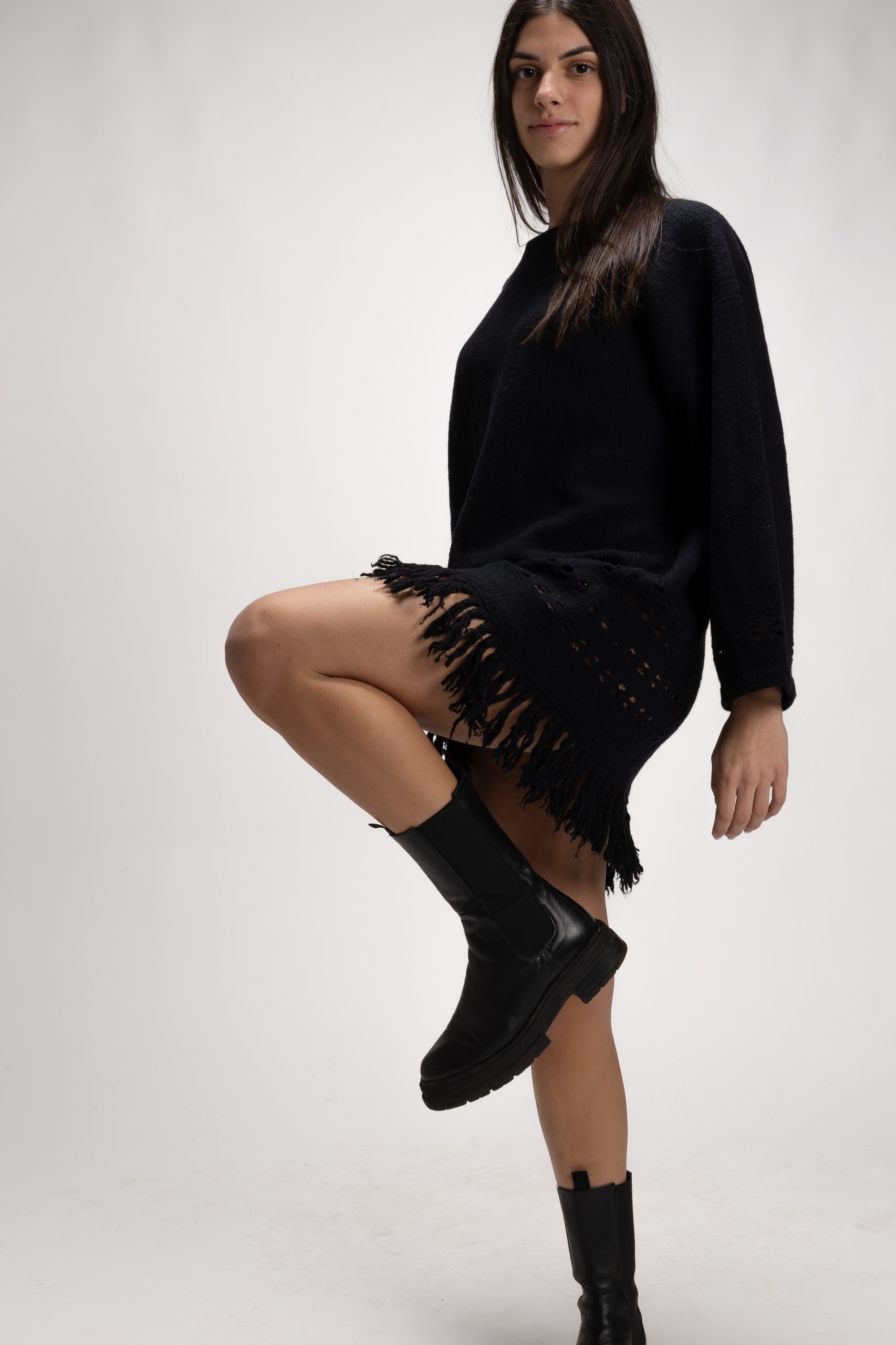 Vintage Woman Knit Dress with Fringe Hem - Autumn/Winter 1993