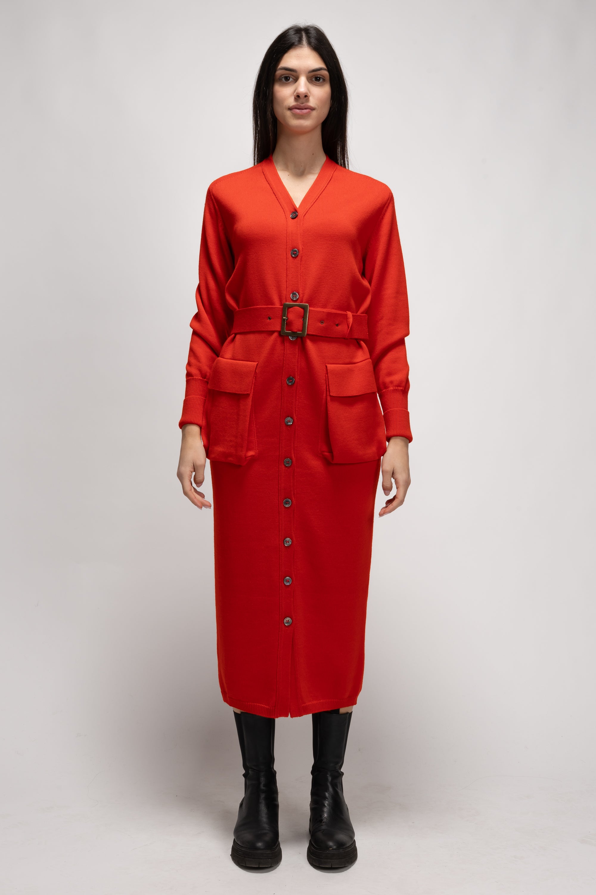 Vintage Woman Red Wool Cardigan Dress - Autumn/Winter 1992