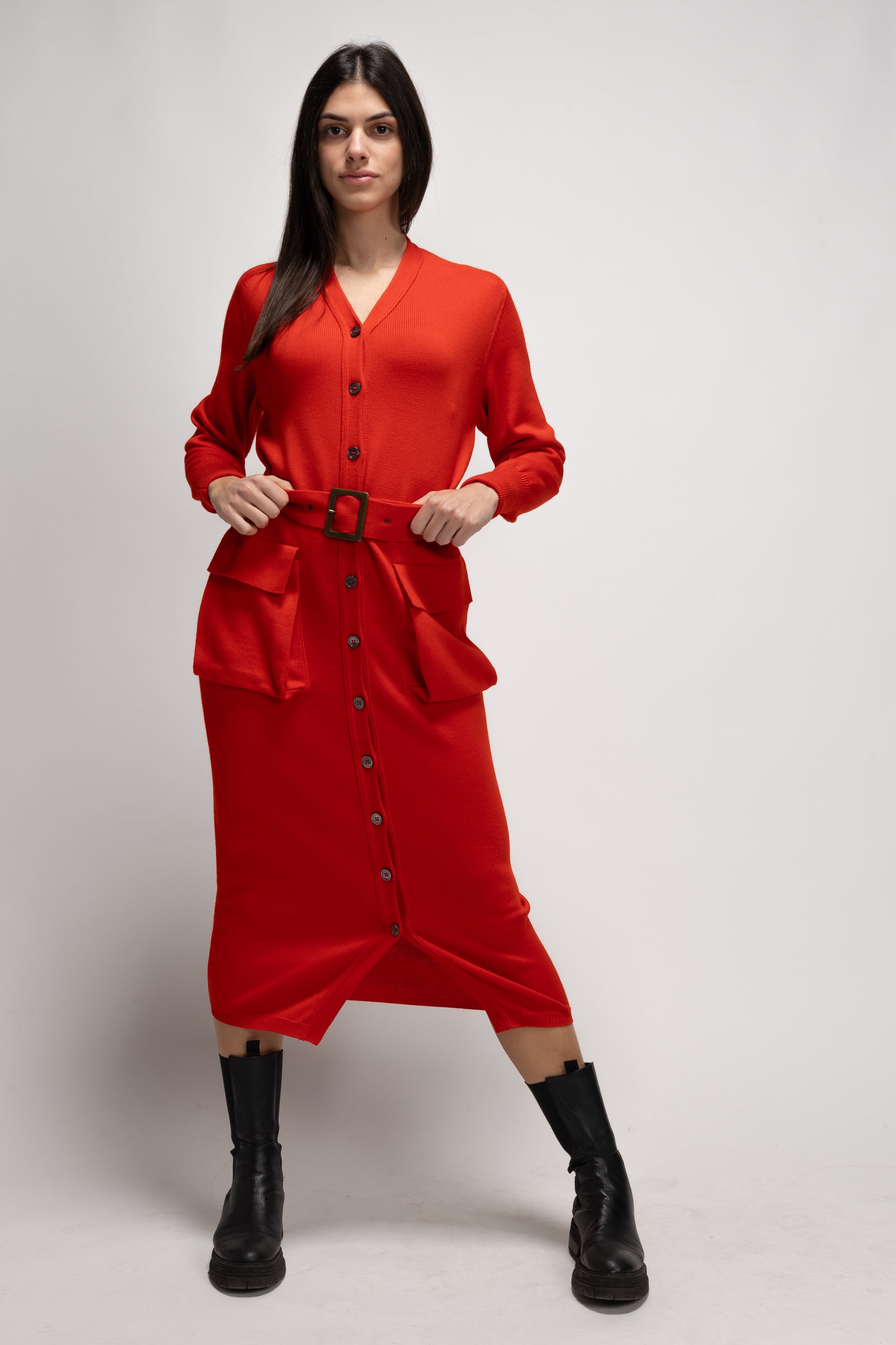 Vintage Woman Red Wool Cardigan Dress - Autumn/Winter 1992