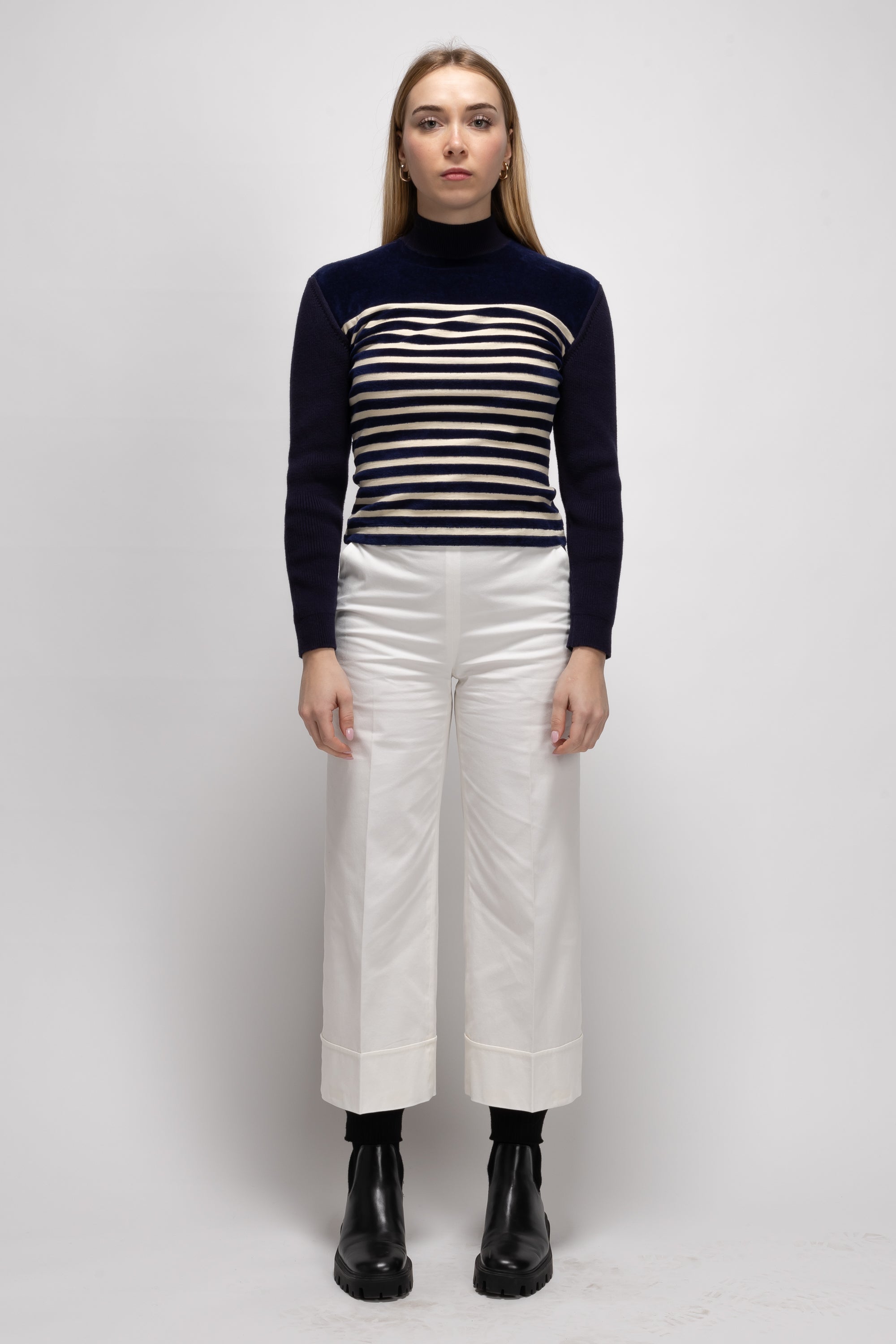 Vintage Woman Sailor-Inspired Knit Top - Autumn/Winter 1988