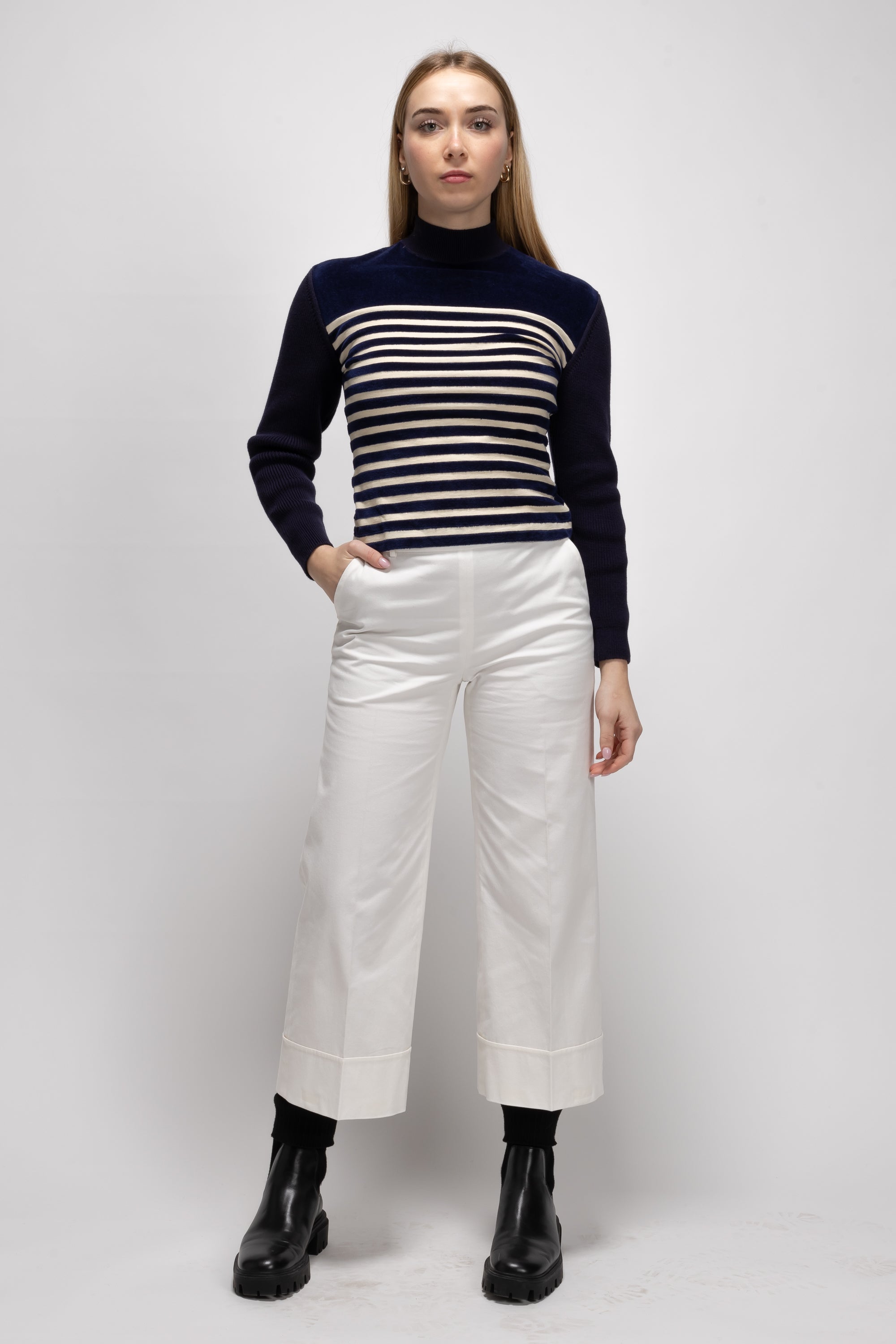 Vintage Woman Sailor-Inspired Knit Top - Autumn/Winter 1988