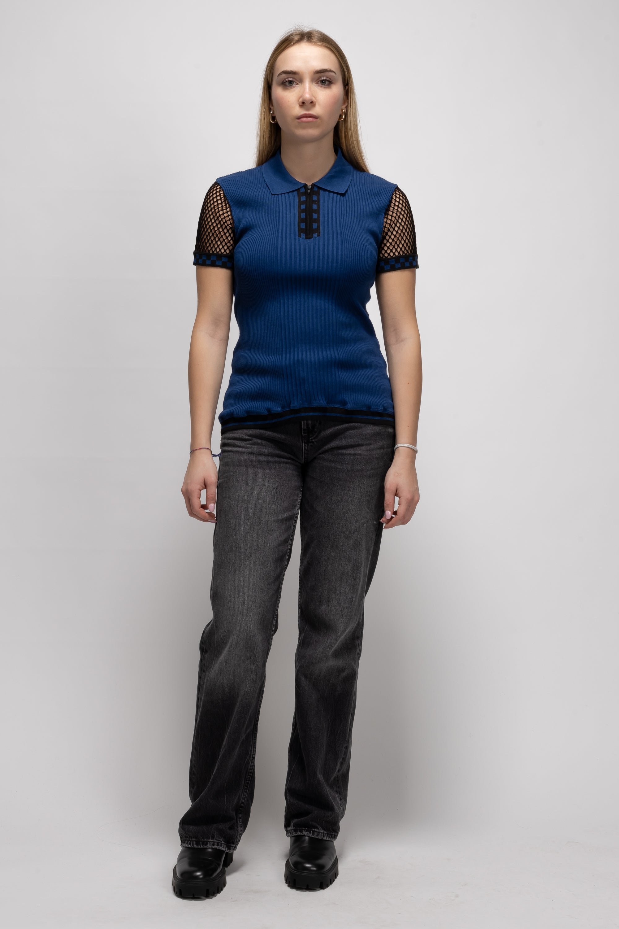 Vintage Woman Blue Knit Polo Top - Spring/Summer 1992